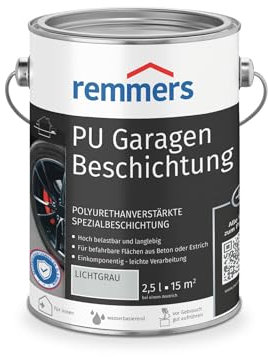 Remmers Rivestimento per garage in poliuretano, grigio chiaro, opaco, 2,5 litri, vernice protettiva 2 in 1, per rivestimenti di cemento e cemento, per pavimenti in garage