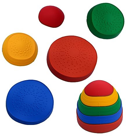 Sensory Junction Stepping Stones: Engaging Non-Slip Texture Footprint Balance Blocks for Kids - Indoor/Outdoor Sensory Game Designed for Autism Sensitivity [Set of 5]