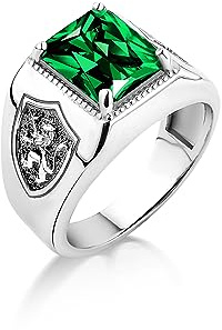 BySilverStone - Gravierter Löwen-Silberring Mit Wucherndem Smaragdstein, Grüner Smaragd-Herrenring Aus Sterlingsilber Für Den Ehemann, Schottischer Grüner Jade-Silber-Herrenring