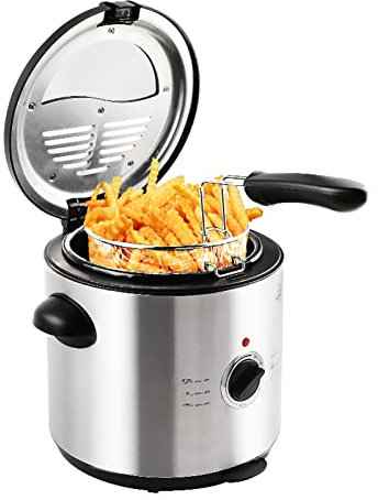 Friteuse électrique 1,5 L avec fenêtre de visualisation Friteuse en Acier Inoxydable Température jusqu'à 190 °C Technologie pour Zones Froides Panier à Huile Amovible Friteuse Automatique 10