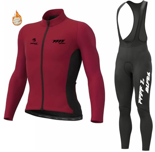 Abbigliamento Ciclismo Uomo Invernale Tuta da Ciclista Manica Lunga Completo MTB Bici,Maglia Bicicletta Termico Vello Giacca e Pantaloni Salopette con 9D Imbottiti Gel