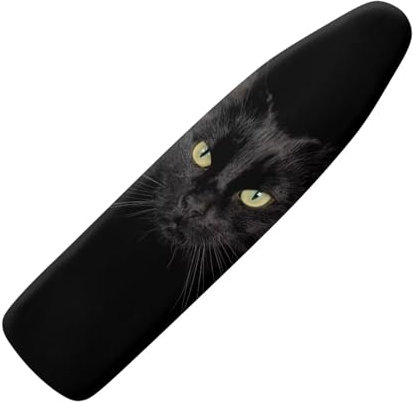 KUIFORTI Black Cat Ironing Board Cover and Pad,Washable Iron Board Cover Replacement Dust Cover Iron Board Protector Cover Table Cloth Animal Print Ironing Board Cover Elastic Straps Small Size