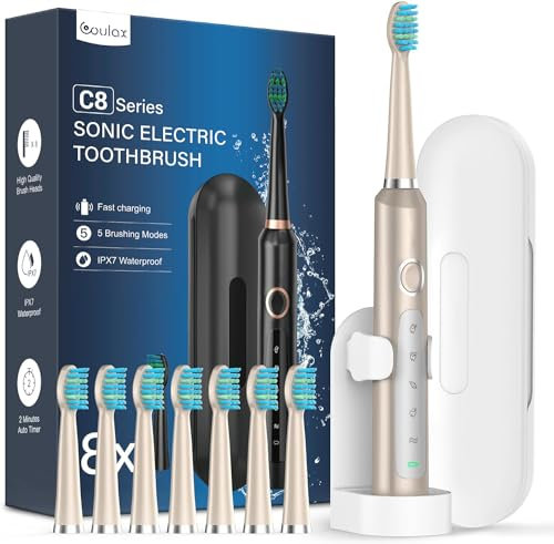 Sonic Electric Toothbrushes for Adults with 8 Heads - Electric Toothbrush with Travel Case, 5 Modes