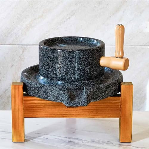 Small Stone Mill with Wooden Frame, Retro Hand Crank Grains Mill Coffee Mill for Capsicum Peanuts Spice Sesame Seeds, Household Natural Granite Mill Grinder (Size : M)