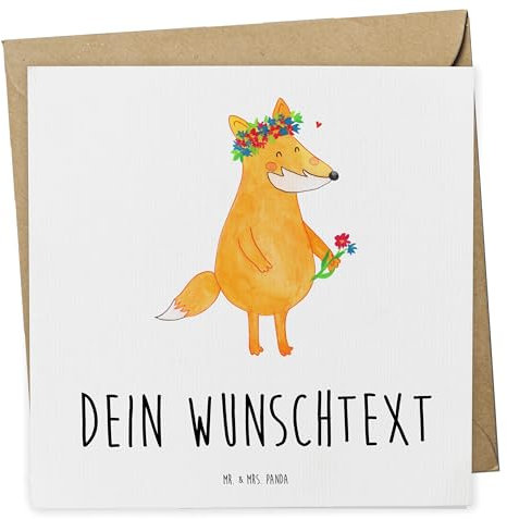 Mr. & Mrs. Panda Personalisierte Deluxe Karte Fuchs Blumen - Geschenke, Geburtstagskarte, Liebe, Fox, Freundin, Blumenkranz, Selbstbewusst, Glückwunschkarte, Hochzeitskarte, Grußkarten Personalisiert