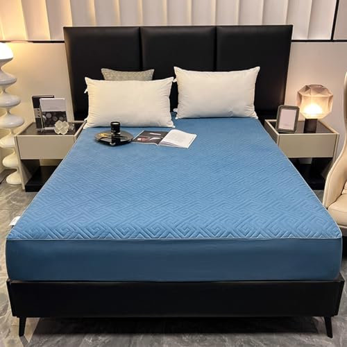 JIALIANG Gesteppte Matratzenauflage 200 x 220 cm + 30 cm Blau Weich Flauschige spannbettlaken - Spannleintuch Rundum Elastisch