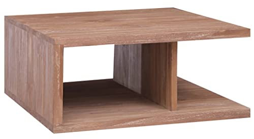 SDWEHO7 C-förmige Couchtisch mit offene Fach, Kolonialstil, Kaffeetisch, Wohnzimmertisch, Beistelltisch, Sofatisch, Coffee Table, Ablagetisch, 70 x 70 x 30 cm Massivholz Teak Braun