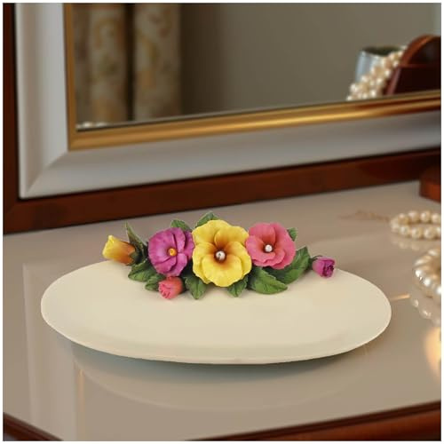 Vintage Floral Resin Jewellery Tray – Decorative Ring Holder Dish with Violet & Pansy Design, Trinket Dish for Rings, Earrings, and Accessories
