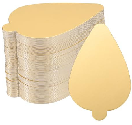 sourcing map 100pcs Mini Cake Boards, Mousse Cake Cardboards Leaf Cake Bases Plates Cupcake Dessert Displays Base Tray for Cupcakes, Cakes, Pastries, Dessert Base - Grease Proof (Gold)