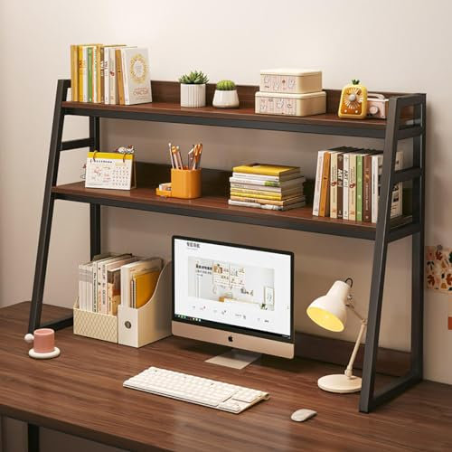 Schreibtischregal mit 2 Etagen, Organizer für Schreibtischzubehör, niedliches Aufbewahrungsregal und ästhetisches Bücherregal für Zuhause, Büro, Schlafsaal, schwarz, 76,2 cm, ideal für Damen, Herren
