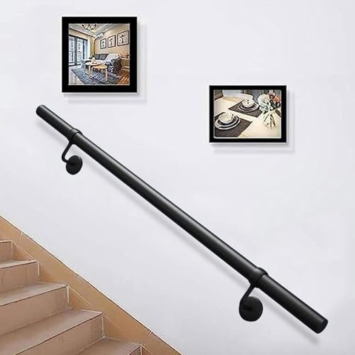 Geländer 1 Fuß bis 20 Fuß Handlauf für Treppen im Innen- und Außenbereich, Außenstufen, Baluster, schwarzes Metall, Eisen, dalvanisiertes Rundrohr, Wandhandläufe für Treppen, Korridor, Stützstange, Tr
