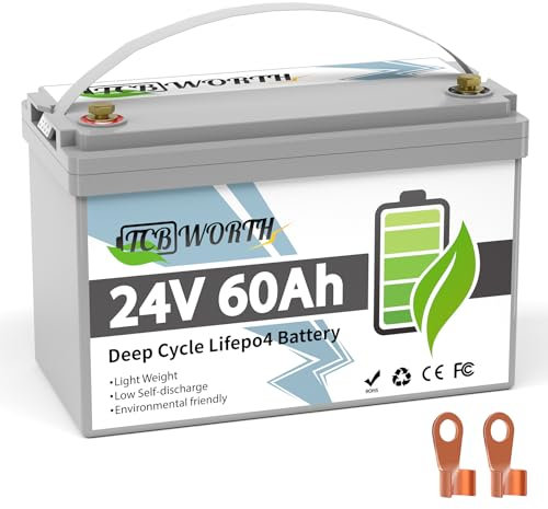 TCBWORTH LiFePO4 60Ah 24V batteri med skydd för låga temperaturer, BMS, och 15 000+ laddningscykler, litiumbatteri för husbil, solcellsanläggning, båtar, hushåll, solpanelssatser