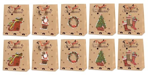 Laro Geschenktaschen Geschenktüten Weihnachten 10/20/40/100stk Large, Anzahl:10, Muster Tüten:Weihnachten Kraftpapier 3D Glanzbilder