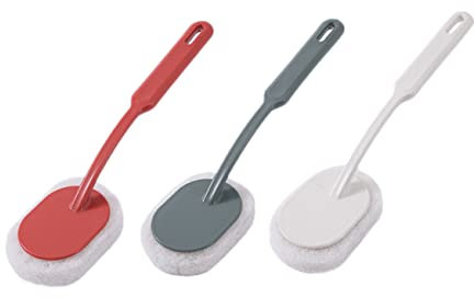 3 Pcs Long Handle Sponge Cleaning Brush Set Bathroom Kitchen and Bathtub Use Versatile Descaling and Wiping Sponge Ergonomic Handle