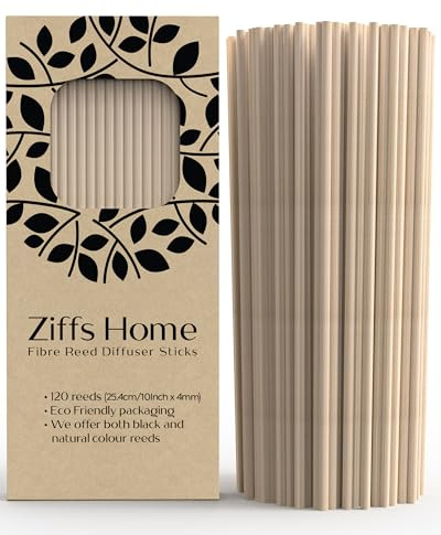 Ziffs Home® 120pcs Natural Fibre Reed Diffuser Sticks - 25.4cm/10in x 4mm/0.16in - Thick Reeds Sticks - Fibre Reeds for Diffusers