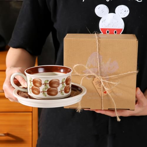 WGQDQDBY Set de mug à café et Soucoupe en céramique, Style rétro pour Petit-déjeuner-style4