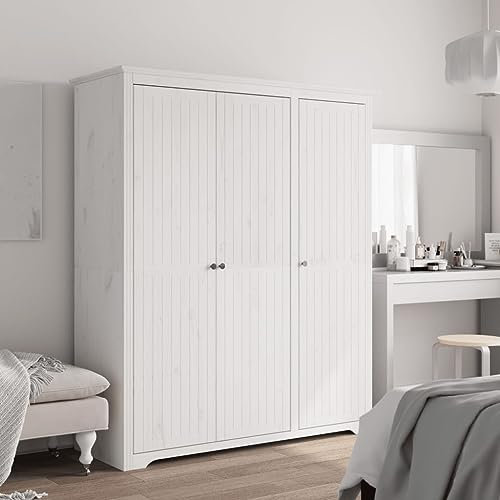 Fasba Kleiderschrank Garderobenschrank Garderobe Schrank Dielenschrank Schlafzimmerschrank BODO Weiß 146x53,5x173 cm Massivholz Kiefer
