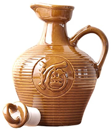 LIFKOME Contenitore per Vino in Ceramica Multifunzione Coperchio Sigillato e Beccuccio Conico, Bollitore per Vino Domestico Manico Portatile, Accessorio per Casa, Bar e Campeggio