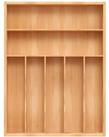 Unibambou Bamboo Utensil Drawer Organizer, Silverware Tray Organizer, Kitchen Drawer Organizer for Flatware Cutlery, Silverware Tray for Drawer (Natural, Large 16.5x12.5 Inch)