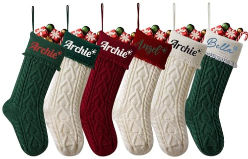 Personalisierbarer bestickter Namen, 45,7 cm, große Weihnachtsstrümpfe, gestrickt, personalisierbar, bestickter Namen, traditioneller hängender Weihnachtsstrumpf für Kamin, Treppe, Zuhause