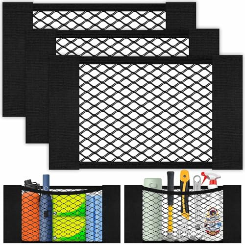 AOOWU Car Boot Storage Net 3 PCS, Black Magic Adhesive Mesh Cargo Net, Elastic storage Net for Van, Caravan, Trunk, Cargo, Camping, Car Organiser Essentials, Car Back Rear Trunk Seat Mesh Net, 40x25cm