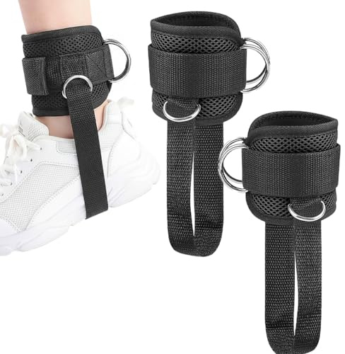 2er Set Fußschlaufen für Kabelzug - Professionelle Ankle Straps mit 5 D-Ringen & Karabiner - Extra Dicke Polsterung für Bein- & Fußtraining (Für Damen & Herren)