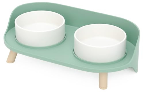 Raised Double Ceramic Pet Bowls with Splash Proof Guard – Supporting Posture and Digestion | Non-Slip BPA-Free Stand | Dishwasher & Microwave Safe Bowls