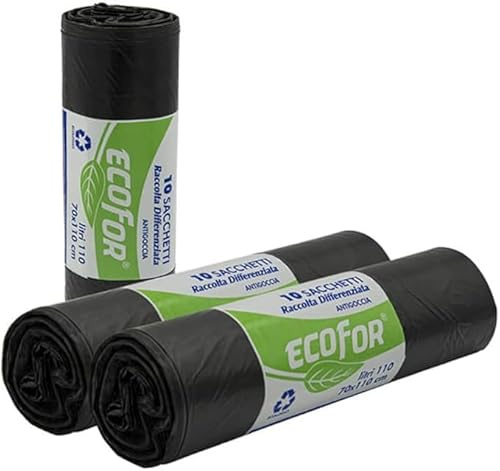 FercasaShop® 350 Sacchi spazzatura colore NERO misura 70x110 cm, Capacità 110 Litri, Sacchetti per Raccolta differenziata, 35 Rotoli da 10 Pezzi