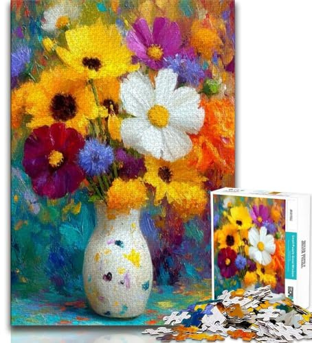Puzzles pour Adolescents 1000 pièces Fleurs dans Un Vase Peinture Puzzle Adulte Staycation Kill Time avec pièces entièrement emboîtables de Formes aléatoires 75x50cm