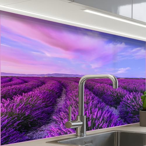 KitchenYeah© Spritzschutz Küchenrückwand Küche Abwaschbar Selbstklebend | 60x80 cm - Küchenwand Küchenfront Küchen Rückenwand Wandschutz Lavendel - Lila - Blumen - Natur