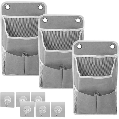 KASURE 3 Stück Hängeorganizer mit 6 Haken, Hängende Aufbewahrungstasche, Faltbares Leinen Wand Organizer, 3 Fächer Hängeaufbewahrung Tür Organizer für Zuhause/Schule/Büro/Geschäft/Wohnmobil/Zelt