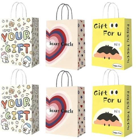 ZORVYN 6 Stück Papiertüten Geschenktüten Partytüten Taschen für Kinder Party, Feiern, Geburtstag, Halloween, Weihnachten