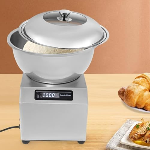 Oiyekntd Pétrin électrique Professionnel, cuve en Acier Inoxydable 304, Facile à Nettoyer, pour Pain et Pizza, avec Couvercle Transparent et Double Rotation 5KG/11LBS