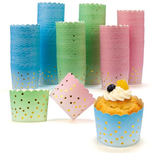 150 Pcs Cupcake Cases for Baking Cups, Polka Dots Cup Cake Cases for Baking, Greaseproof Cupcake Paper Liner for Easter Birthday Valentine's Day Anniversary Party(Green, Pink, Blue)