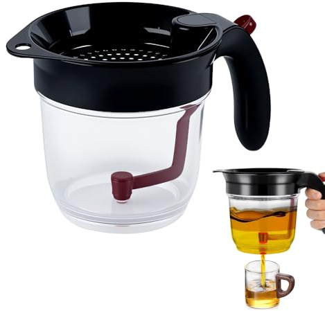 Fat Separator With Bottom Release,2026 New Oil Strainer Gravy Separator,4 Cups or 1000ml Fat Strainer Measuring Cup Soup Oil Separator Skimmer for Gravy Sauces and Other Liquids (Black/1pcs)