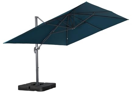 sweeek - Parasol déporté rectangulaire 3x4m + dalles à lester 50x50cm bleu canard - Wimereux + Fixeo