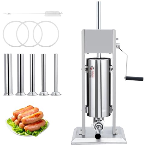 Sausage Stuffer, Manual 22LBS/10L Sausage Maker Machine, Meat Stuffer with Dual Speed, Stainless Steel Heavy Duty Sausage Filler with 5 Stuffing Tubes, for Commercial and Home Use