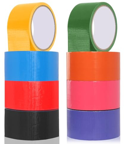 8 rullar tejp färgglad, 48 mm x 10 m pansartejp färgglad vattentät, pansartejp gaffétejp med stark vidhäftningsförmåga, tygtejp för inomhus- och utomhusbruk reparera förstärkning (färg)