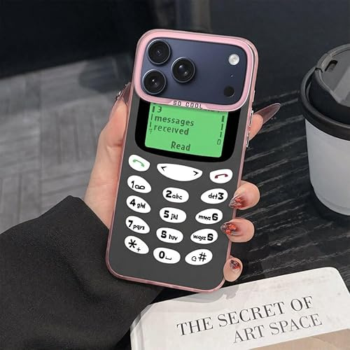 Retro Phone Case compatible, Pink Border, Nostalgic Keypad Design, Green Screen Display