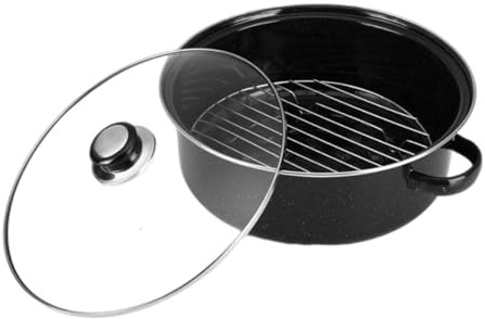 Milisten Cocotte en Fonte 26 Cm pour Rôtir Patates Douces, Châtaignes et Ailes de Poulet, Récipient Polyvalent pour Cuisson Four, Ustensile la Cuisine Maison, Fourniture Torréfiée