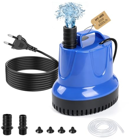 EXLECO Akvariumpump 85 W 4 000 L/H, avloppsvattenpump, dränkbar pump, liten vattenpump, akvariumluftpump, fatspump, cirkulationspump för damm (blå)