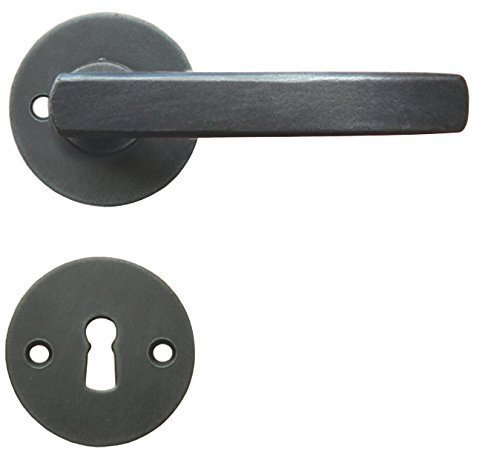 Gedotec Drückergarnitur Design Türbeschlag schwarz | 1 x Türdrücker Antik für Zimmertüren - FRANKFURT | Türklinke PZ - Zylinder | Türgriff Schmiedeeisen verzinkt | Türgarnitur mit Befestigungsmaterial