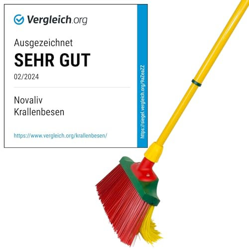 Novaliv - Juego de escoba para garra, 30 cm, madera con mango telescópico, cerdas curvadas, escoba de jardín, escoba para calle, escoba recogedora, amarillo