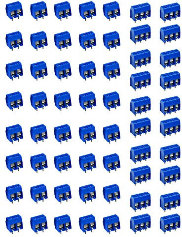 Hyamass 60 pezzi passo 5 mm 2 pin e 3 pin PCB montaggio a vite morsettiera connettori per Arduino (40 x 2 pin, 20 x 3 pin) (blu)