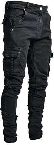 Tomwell Jeans Homme Stretch Slim Fit Skinny Denim Styles Casual Vintage Travail Cargo Déchiré Noir M