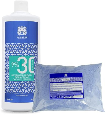 Valquer Pack Professionnel Oxydant 30 Volumes (9%) 1000 Millilitres + Poudre Décolorante 500 Grammes, Coloration et décoloration capillaires