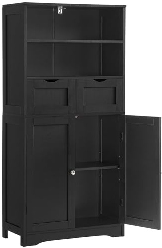 Iwell Tall Storage Cabinet, Black Storage Cabinet & Adjustable Shelves, Bathroom Cabinet for Living Room, Dining Room, Entryway, Black