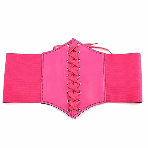 SHTGOI Damen Korsettgürtel Tied Waspie Gürtel Taillengürtel mit träger Vintage Breit Hüftgürtel Elastic Cinch Gürtel verstellbar Gürtel für Halloween Partykleider Kleider Alltagskleidung Rosa 65cm