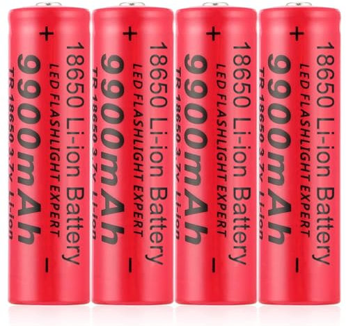 1￵8￵6￵5￵0 Pilas Recargable, 1￵8￵6￵5￵0 3,7V Litio Batería, 1￵8￵6￵5￵0 Li-Ion Recargable Batería, 9900mAh Alta Capacidad Batería Linterna/Dron/Luces Solares, Batería de Larga Vida (4Pcs)
