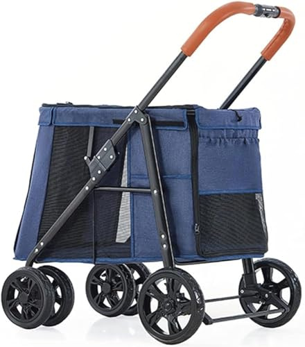 Poussette de luxe pour grand chien – Landau de qualité supérieure pour grands chiens, chats, chiens – Poussette pliable à 4 roues – Chariot de transport pour poussette